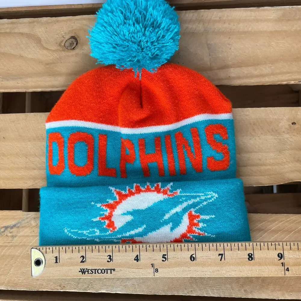 Miami Dolphins Pom Pom Beanie Sherpa Lined  Kids Size
